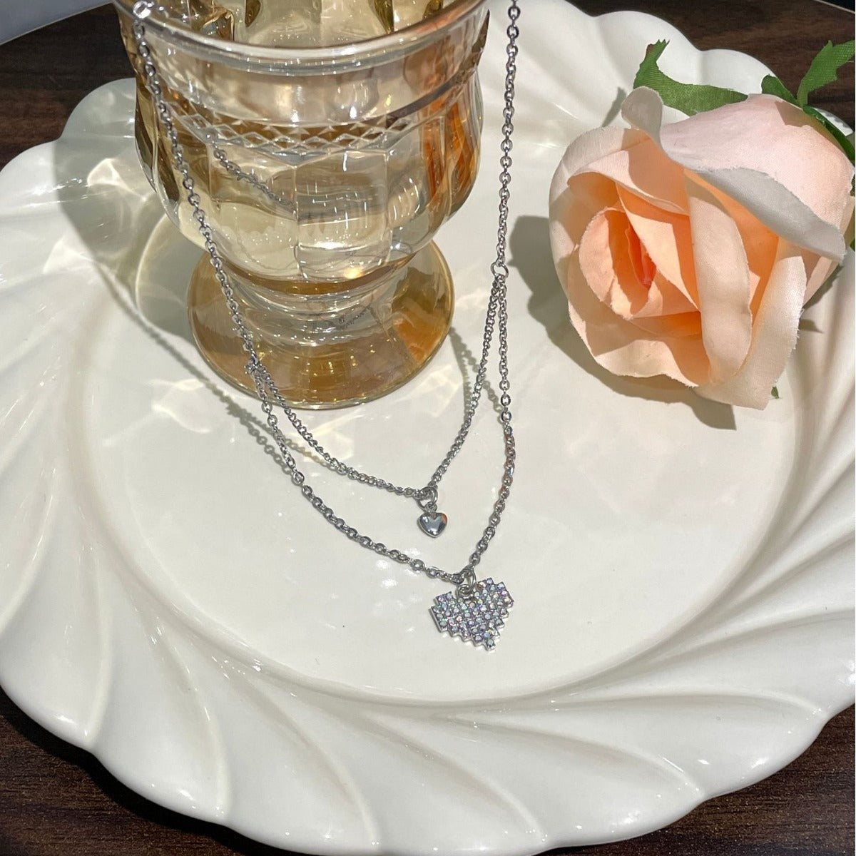 Rhinestone Love Titanium Steel Necklace For Women Exquisite