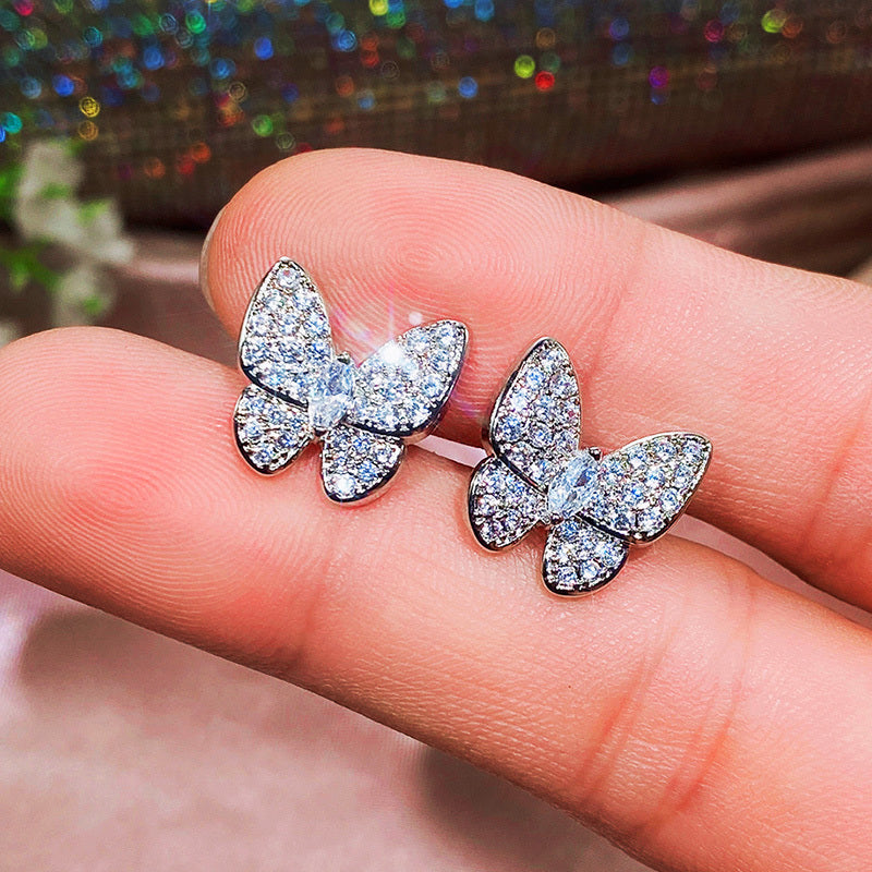Women's Butterfly Shape Inlaid Zircon Earrings