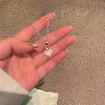 Rhinestone Love Titanium Steel Necklace For Women Exquisite