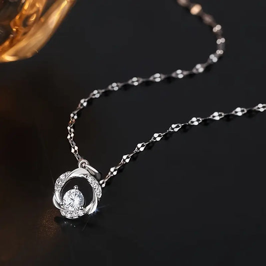 Sterling Silver With Shiny Diamond Necklace For Women Special-interest Design