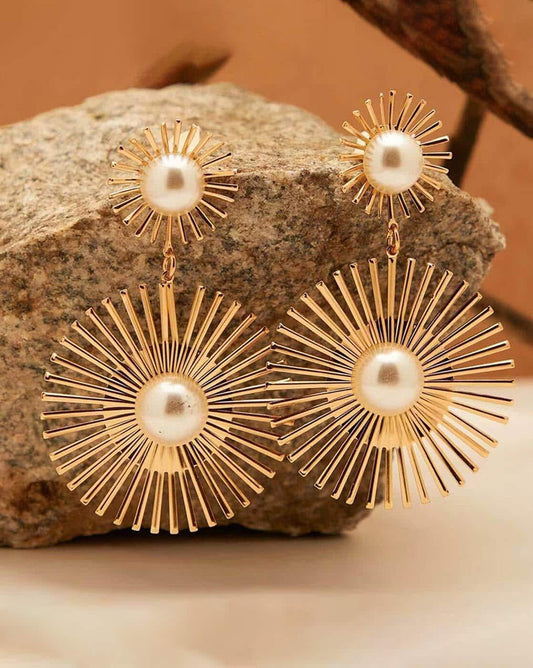 Pearl Metal Cutout Flower Earrings